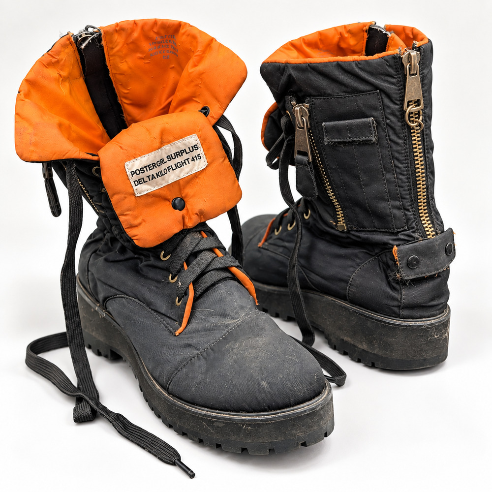 Poster Grl Surplus Delta Kilo Flight 415 Combat Boots Black Orange Size 10